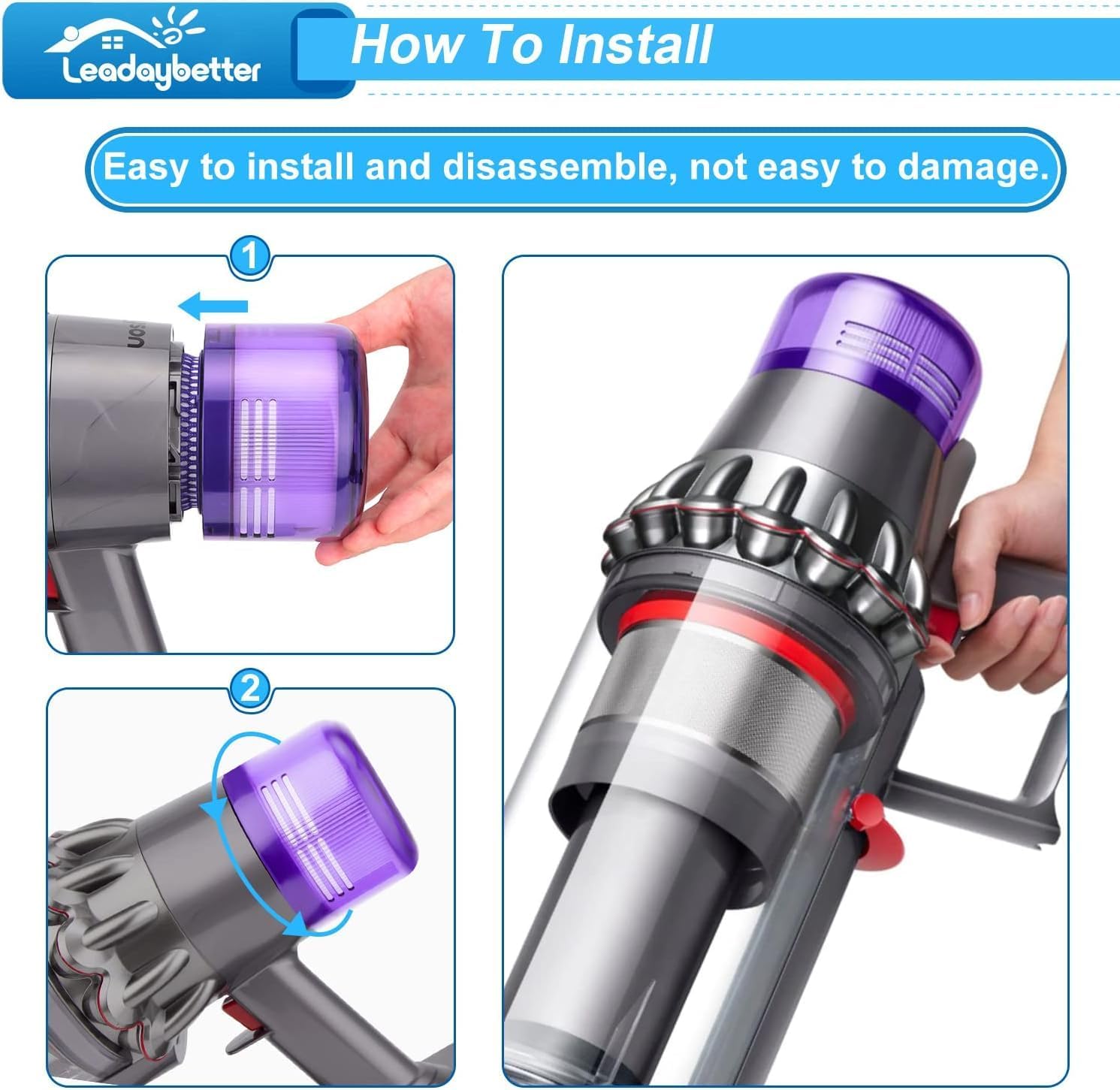 4 Pack Filter Replacement for Dyson V11 Animal Extra Torque Drive Complete, V15 V15s Detect Submarine, SV14 SV15 SV17 SV22 SV28 Vacuum, Compare to Part 970013-02